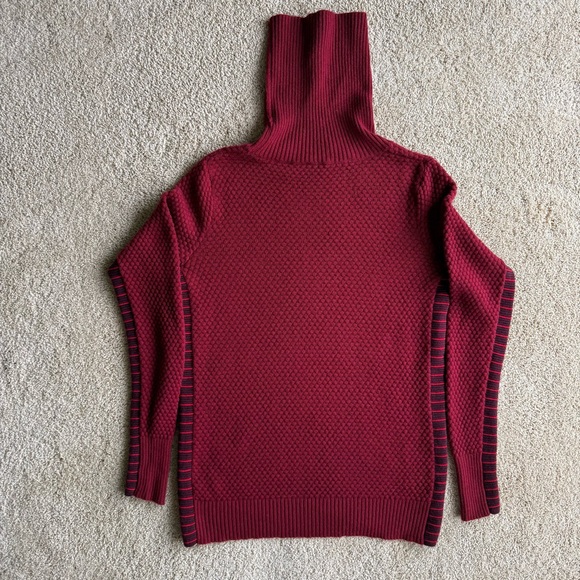 Athleta Merino Wool Turtleneck Sweater Women Size L Red Textured Knit Stretch - Picture 5 of 9